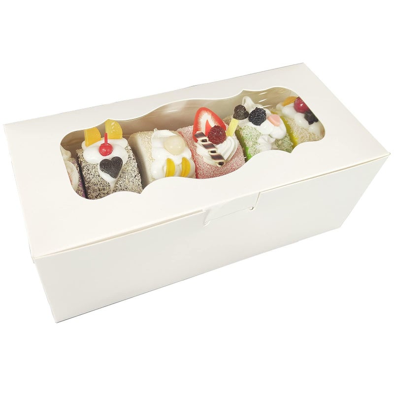 Aumodizzy 30pcs 9x4x3.5 Inch Cookie Boxes White Bakery Boxes with Window, Loaf Cake Boxes for Roll Cakes, Desserts, Muffins, Donuts, Candies and Pastries(9 Inch) - Image 1